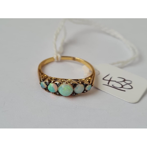 438 - A 5 stone opal & diamond ring set in gold - size P - 2.8gms
