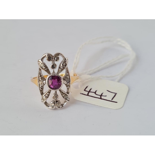447 - A LATE GEORGIAN RUBY & DIAMOND RING IN 18CT GOLD - size M - 4gms