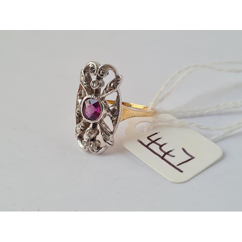 447 - A LATE GEORGIAN RUBY & DIAMOND RING IN 18CT GOLD - size M - 4gms