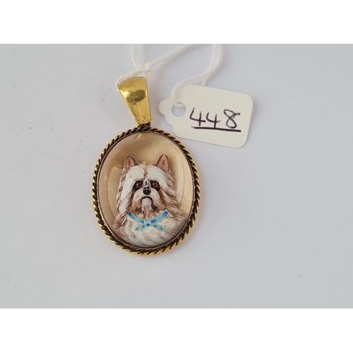 448 - A SUPERB VICTORIAN OVAL ESSEX CRYSTAL PENDANT OF A WEST HIGHLAND TERRIER IN 18CT GOLD - ON REVERSE '... 
