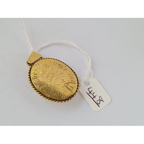 448 - A SUPERB VICTORIAN OVAL ESSEX CRYSTAL PENDANT OF A WEST HIGHLAND TERRIER IN 18CT GOLD - ON REVERSE '... 
