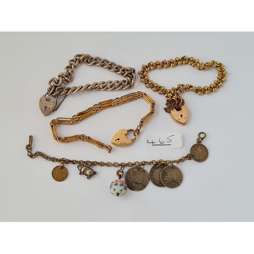 465 - Four assorted metal bracelets including 1 silver