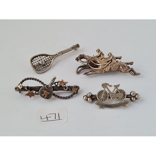 471 - Four assorted silver brooches