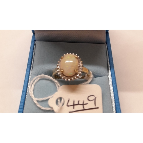 449 - A opal & diamond cluster ring in 9ct - size K - 2.4gms