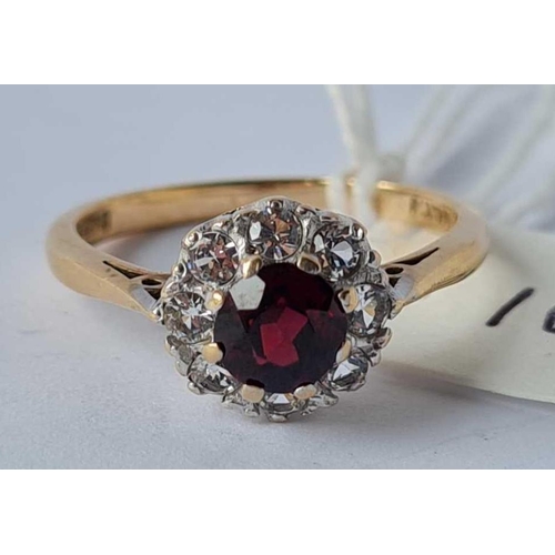 103 - A garnet and white stone cluster ring 9ct size O - 2.6 gms