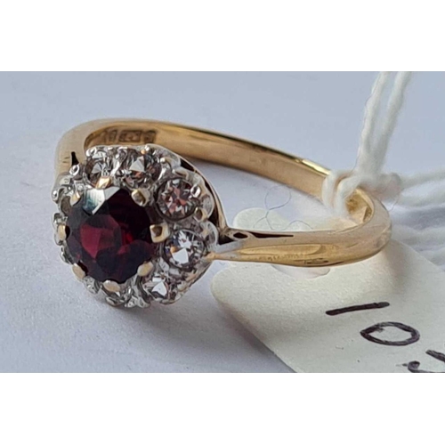 103 - A garnet and white stone cluster ring 9ct size O - 2.6 gms