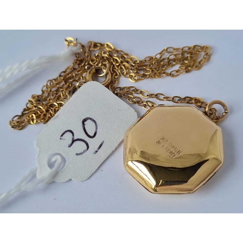 30 - An attractive 9ct back & front octagonal locket on 9ct fine link chain 5g inc