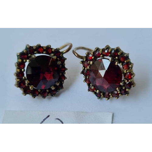 62 - Pair of gold & silver antique garnet cluster earrings