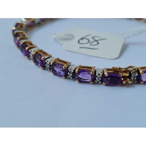 68 - A DIAMOND AND AMETHYST 9CT LINE BRACELET 12.5g INC