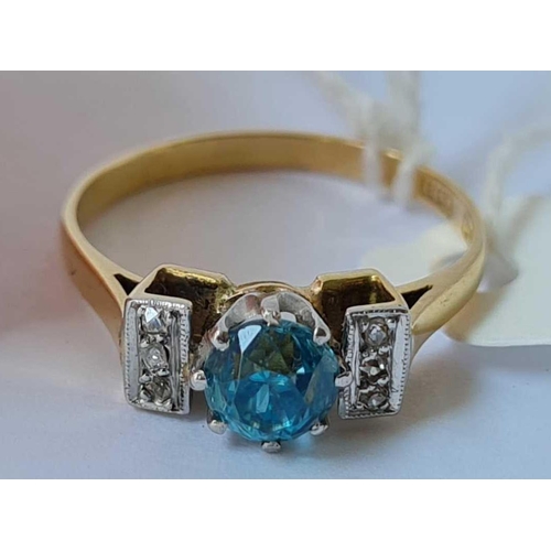 7 - A art deco style Zircon and diamond ring 18 ct gold size N - 3 gms