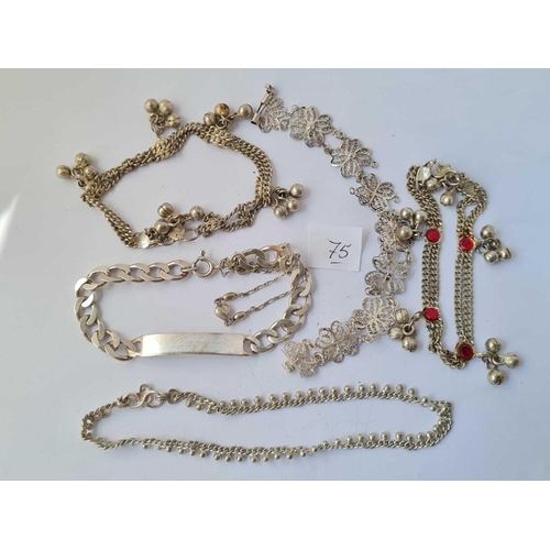 75 - Six silver bracelets 69.3g