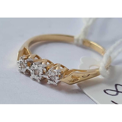 88 - A three stone diamond 9ct ring size L
