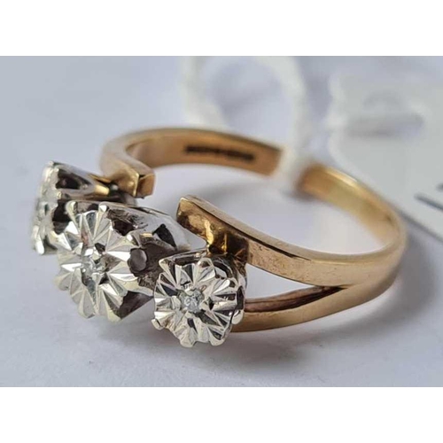 90 - Fancy three stone 9ct diamond ring size K 3g inc