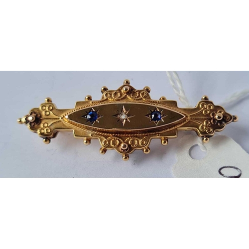 92 - A Victorian sapphire and diamond set brooch in 9ct 4.5g