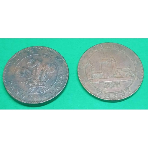 1130 - Two Westcountry mining tokens 1811 pennies