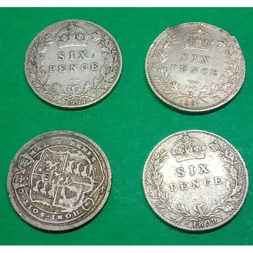 1159 - Sixpenies 1816, 1887, 1899 and 1907