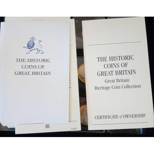 1279 - Set of 12 historic coins of Great Britain, issued 2010, gold plated. Certificate enclosed