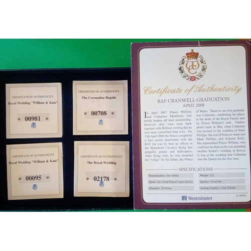 1280 - Set of four: Willian and Kate graduation and engagement etc. commemorative coins, gold plated