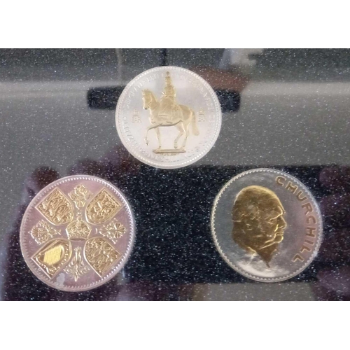 1285 - Set of seven numismatic coins: Queen Elizabeth II traditional crowns, plated in 22ct gold, limited e... 