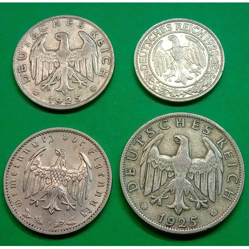 1316 - German two marks 1925 and three other German coins