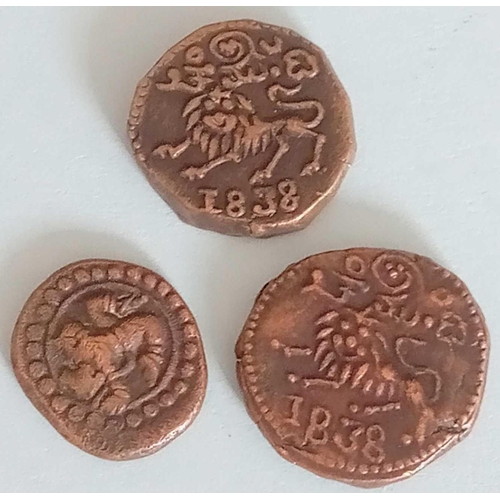 1325 - Two 1838 coins with Lion on and one other