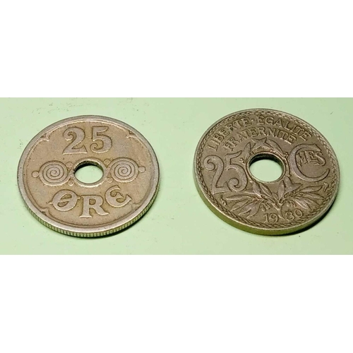 1426 - Two Danish coins: 25 ore, 1930 KM-830/2. 1924 KM 823/1