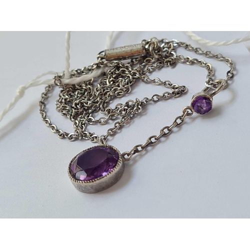 151 - A vintage silver amethyst drop pendant on silver chain