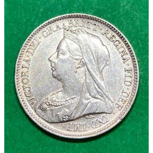 1517 - Victora sixpence 1900 good grade