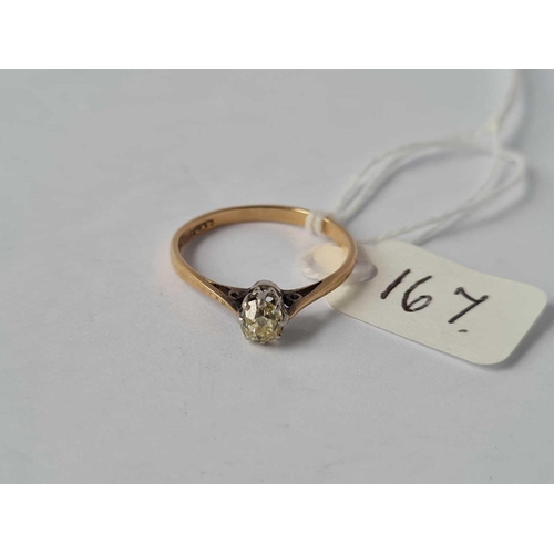 167 - A good gold and platinum solitaire ring 18ct gold size N - 1.8 gms