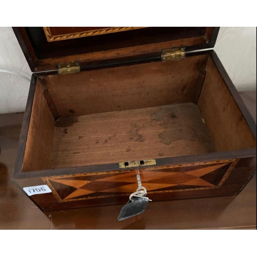 1706 - A good 19th century antique inlaid parquetry sewing box with fitted interior