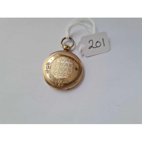 201 - A Yellow metal circular antique locket wth hair panel 8.5g inc