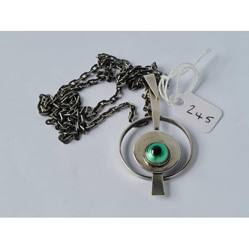 245 - A Scandinavian modernist silver and enamel pendant and chain (makers mark HVDD)