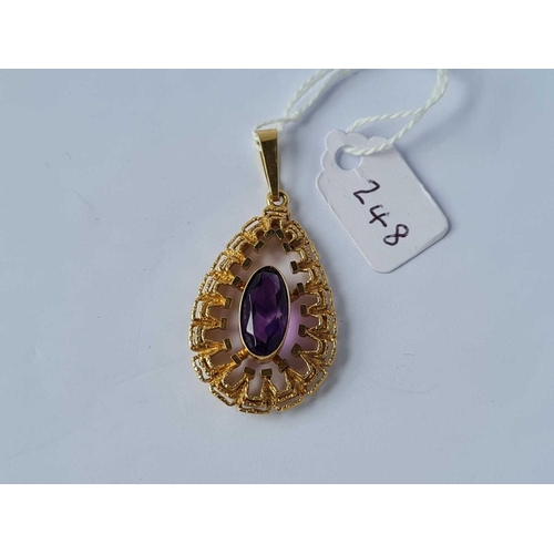 248 - A amethyst abstract style pendant 9ct - 6.3 gms