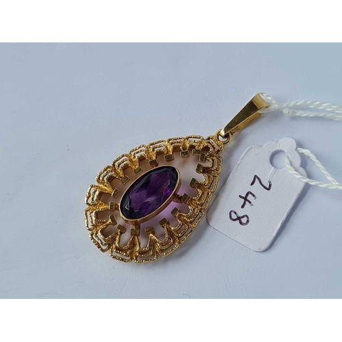 248 - A amethyst abstract style pendant 9ct - 6.3 gms