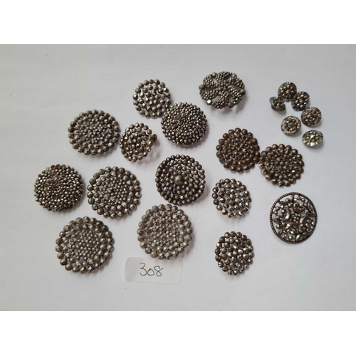 308 - Bag of cut steel buttons to include set of 6, set of 4 etc