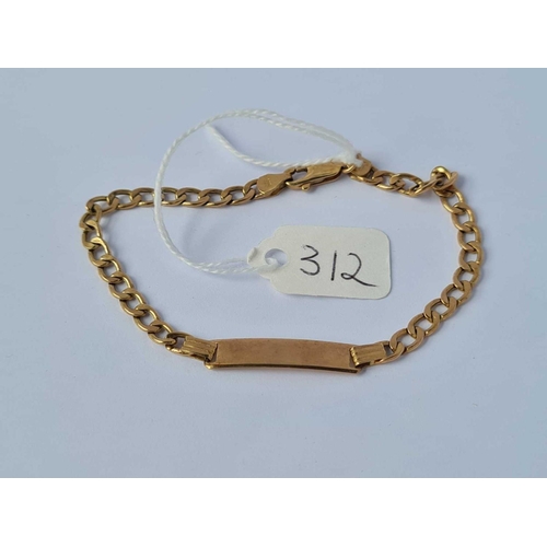 312 - A small plain panelled 9ct identity bracelet 3g