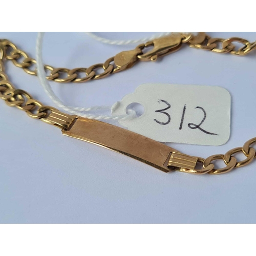 312 - A small plain panelled 9ct identity bracelet 3g