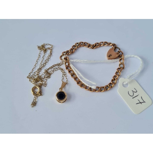 317 - A rolled gold bracelet and a small 9ct pendant necklace (1.1g inc)