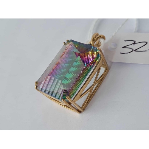 321 - A large heavy mystic topaz pendant in 9ct basket mount 3cm long 12.7g inc