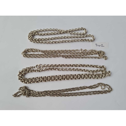 342 - Four assorted silver chains - 99gms