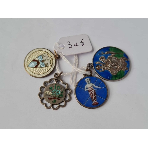 345 - Four vintage silver and enamel medallion pendants