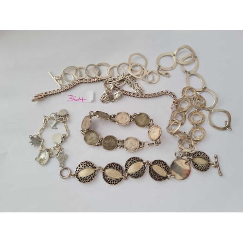 364 - Eight silver bracelets - 122 gms