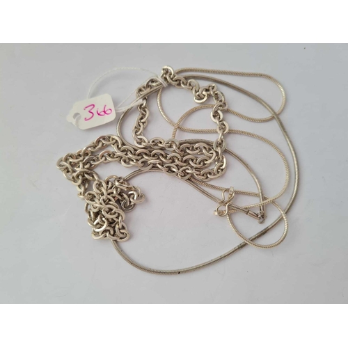 366 - Three silver neck chains - 67 gms