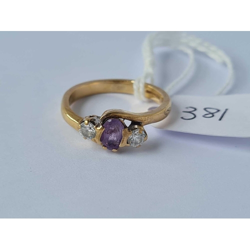 381 - An amethyst and white stone 9ct ring approx size L 3g inc