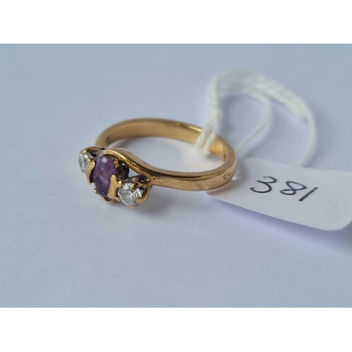 381 - An amethyst and white stone 9ct ring approx size L 3g inc