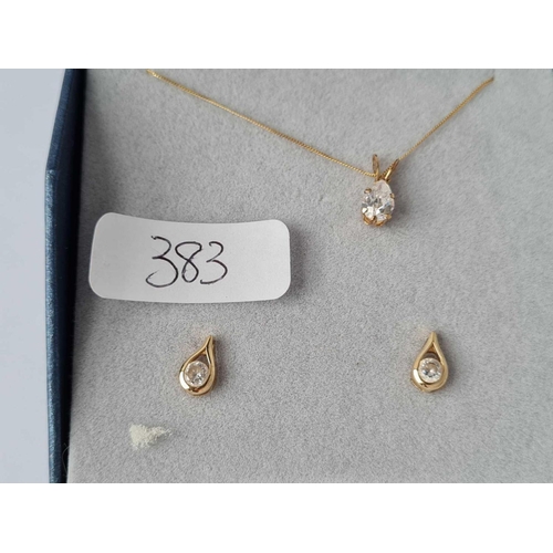 383 - White stone 9ct pendant necklace and earrings