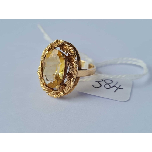 384 - A large fancy citrine set 9ct dress ring size L 4.3g inc