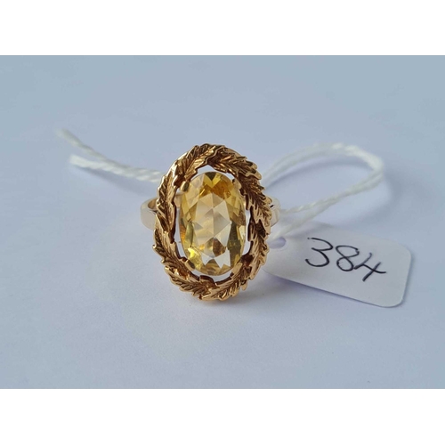 384 - A large fancy citrine set 9ct dress ring size L 4.3g inc