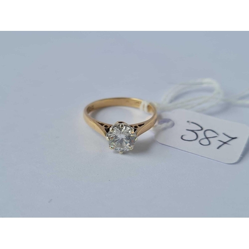 387 - A white stone set solitaire ring 0.75ct in 9ct mount 1.9g inc