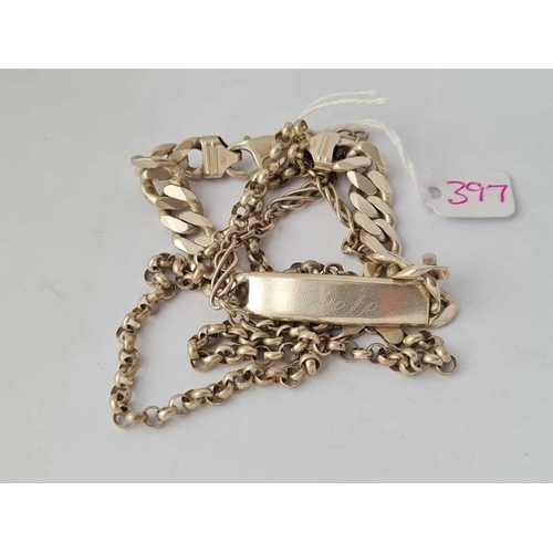 397 - Two silver bracelets and silver chain - 67 gms